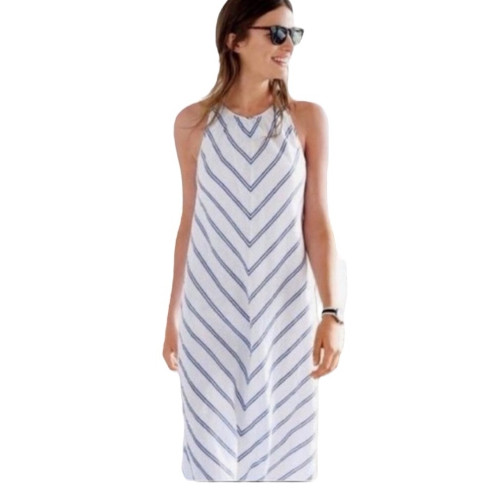 J. Crew White and Blue Striped Dress